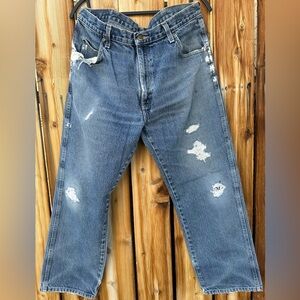 Wrangler Men’s Distressed Dirty Blue Jeans Grunge Pants